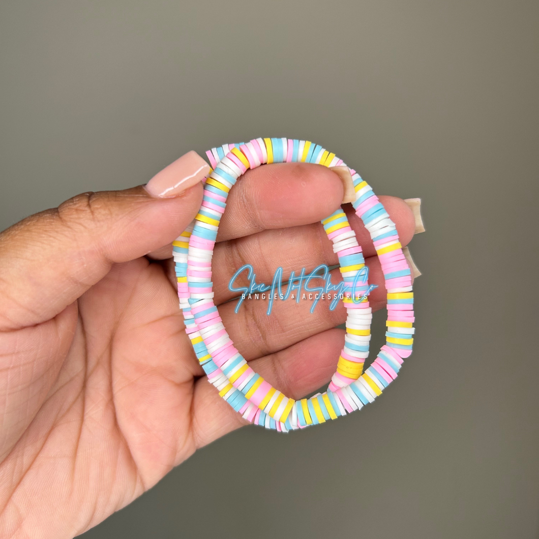 Pink, Blue, Yellow, & White Clay Bracelet