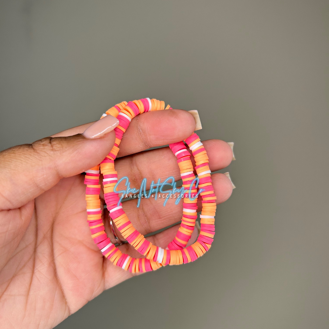 Orange, Pink, & White Clay Bracelet